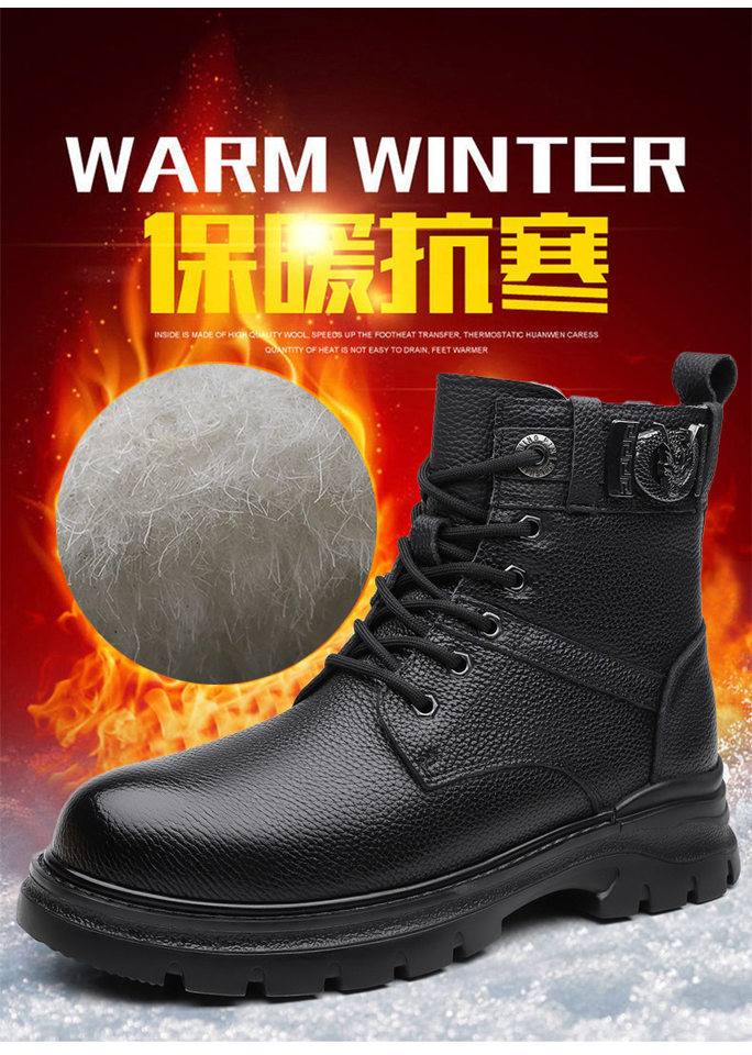 Giày bốt Martin nam cổ cao da bò thật lót nhung giữ ấm, gót 3–5 cm — Giày bốt đơn Q6885 màu nâu, Giày bốt đơn Q6885 màu đen, Q6885 cộng với nhung đen, Q6885 plus nhung nâu chi tiết 4