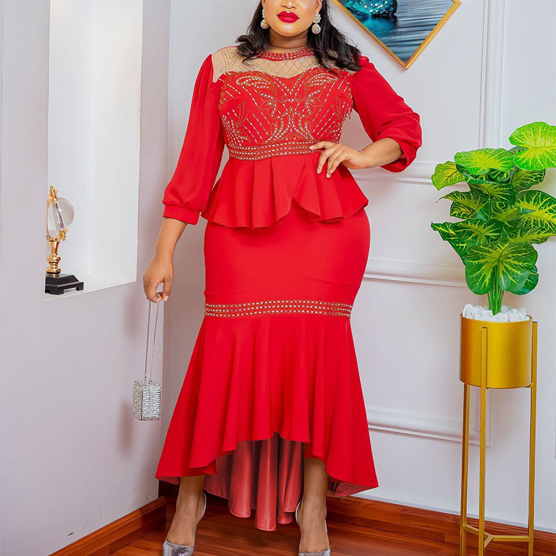 Women's Clothing new mesh splicing solid color hot diamond two piece set_voghion.com
