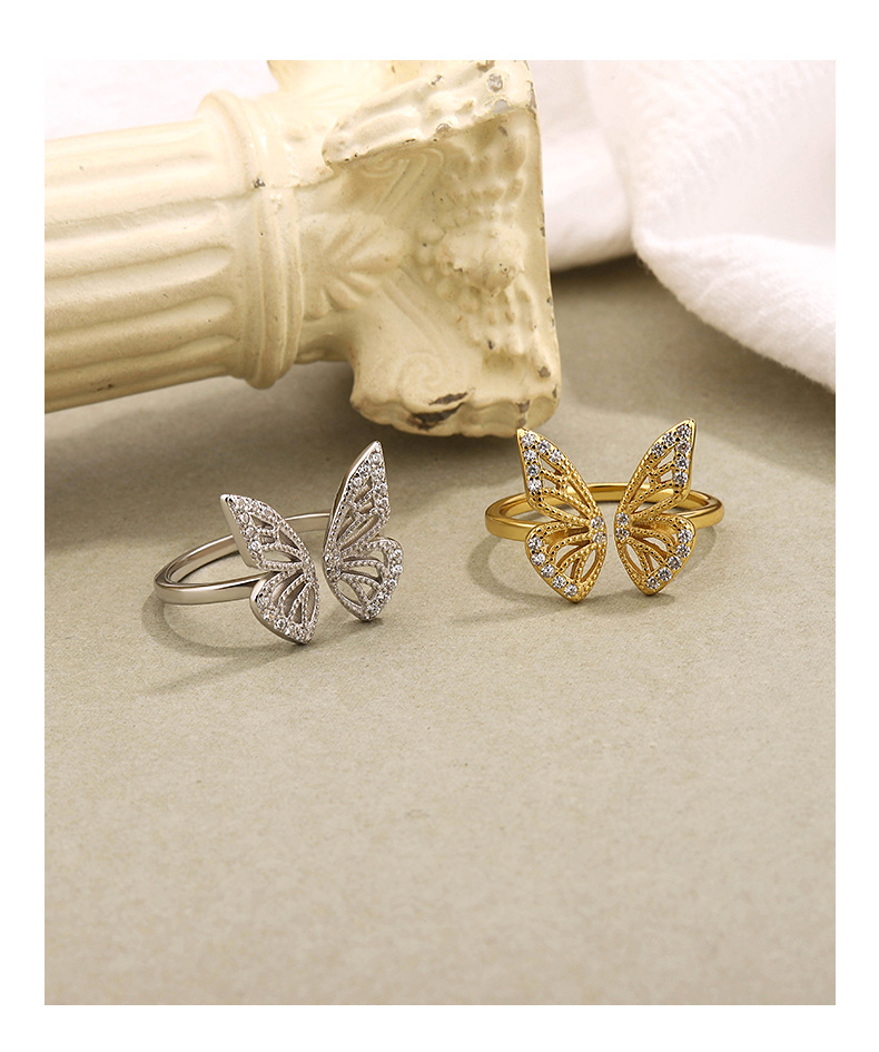 S925 Simple Plata De Ley Mariposa Hueca Anillo Abierto Ajustable Hembra display picture 1