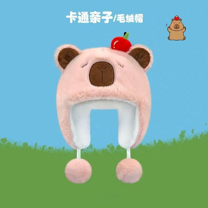 卡通儿童帽子围巾一体围脖保暖男女童毛绒帽秋冬季加绒宝宝护耳帽|undefined