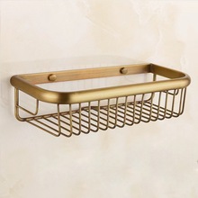 黄铜欧式浴室置物架挂件方形篮子仿古卫生间收纳架卫浴网篮角架