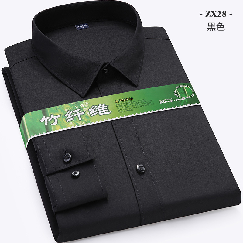 Camisa de manga larga de los hombres fibra de bambú antiarrugas ropa de trabajo profesional ropa formal color sólido rayas camisa casual delgada hombres