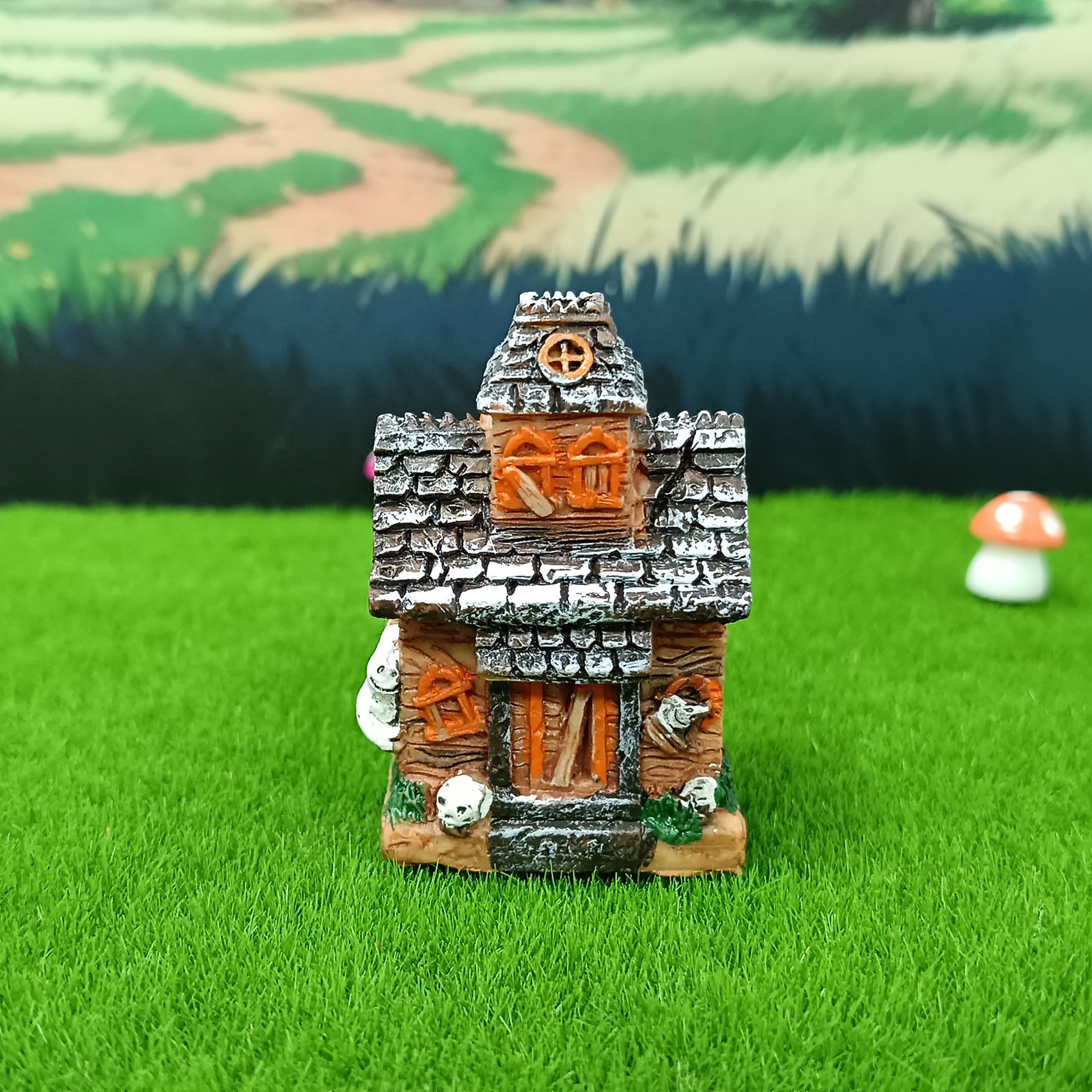 Pequeña pecera, paisaje de micro-paisaje, plantas en macetas carnosas, decoración de Halloween al por mayor, resina de simulación, castillo europeo