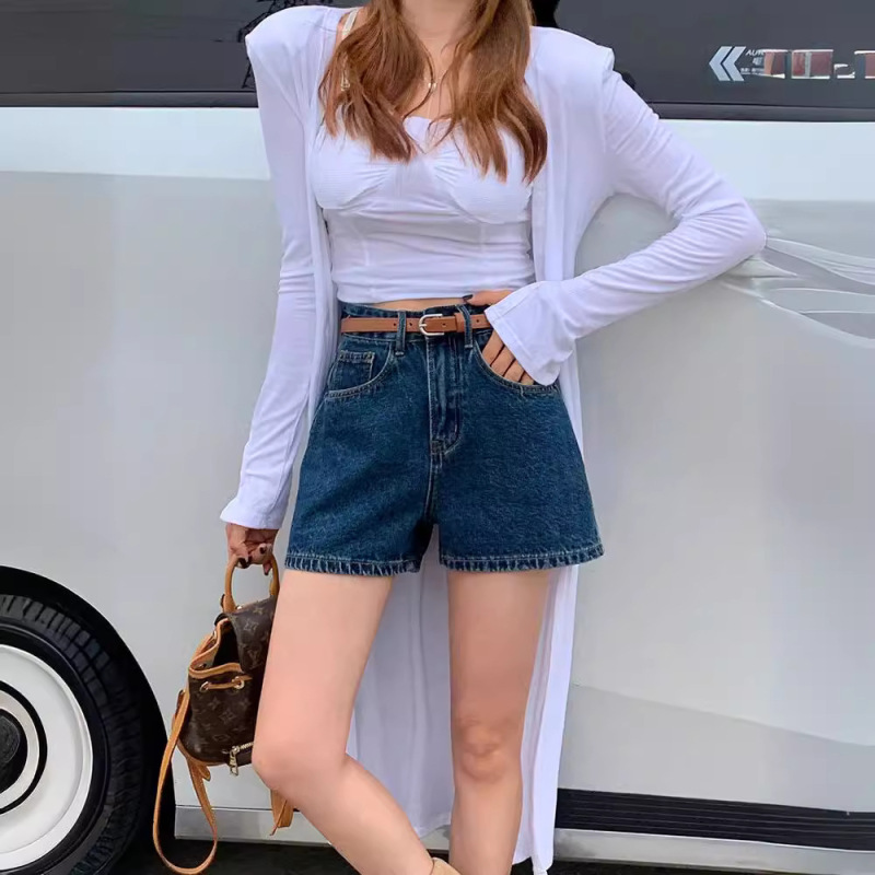 Youmanti Dark Blue Hot Girl Denim Shorts Women's Summer 2025 New Korean Style High Waist Slim A-Line Shorts Hot Pants