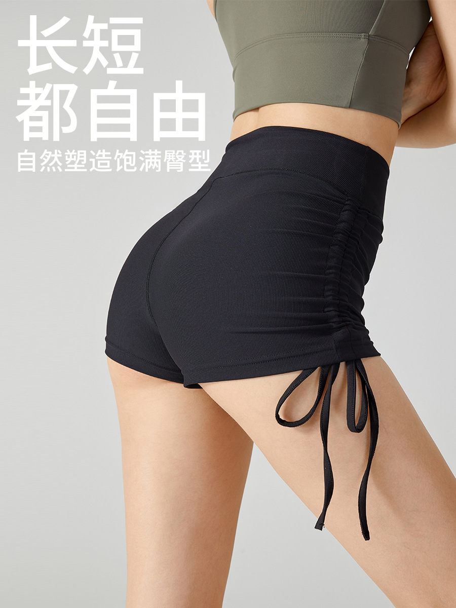 Transfronteriza europea y americana chica caliente cordón melocotón pantalones cortos de cadera fitness pantalones calientes cintura alta vientre apretado contrayendo yoga deportes aeróbicos