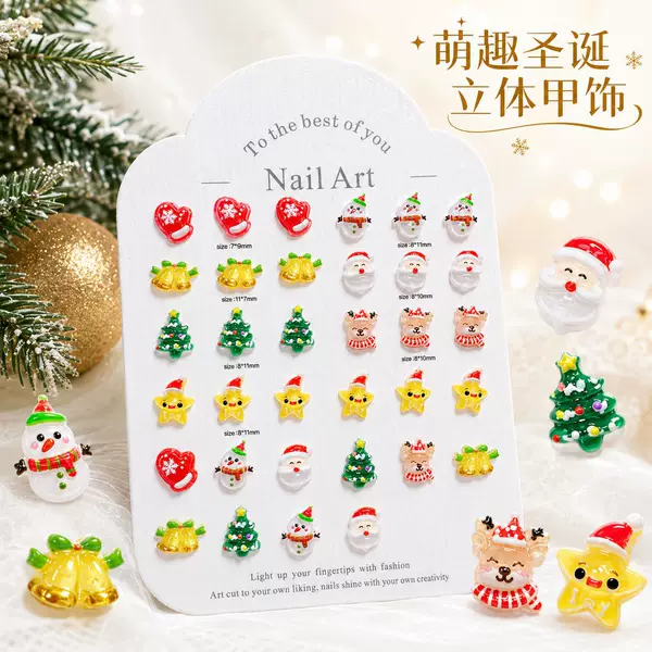 New Christmas Snowman Bell Cartoon Nail Art Resin DIY Nail Decorations Cute Snowman Accessories