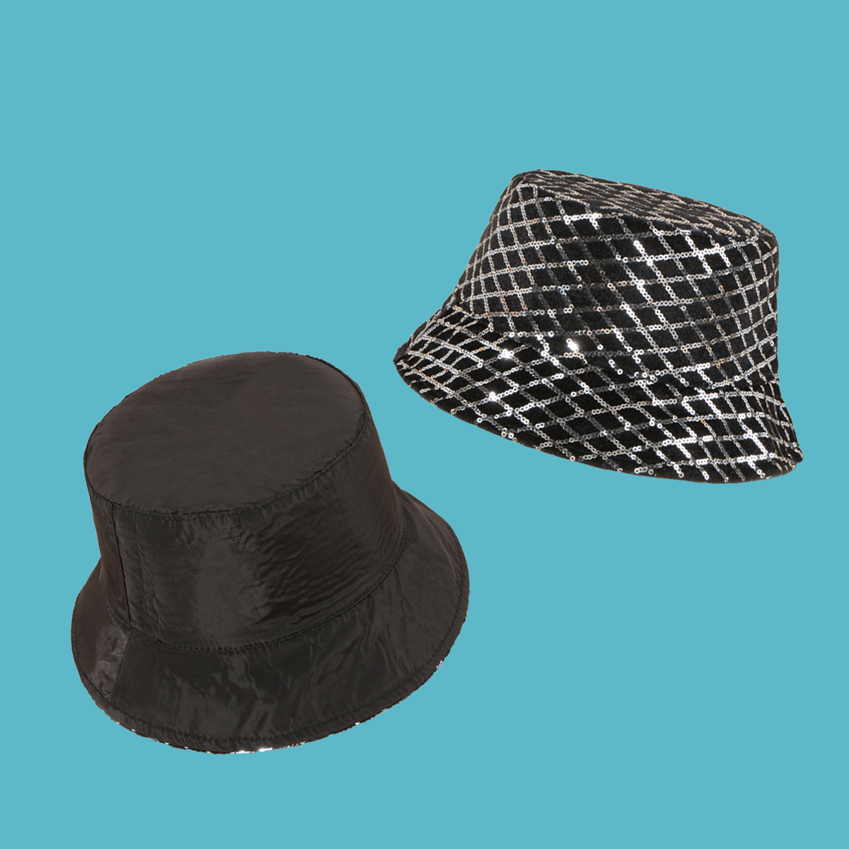 Black Fashion Diamond Sequin Fisherman Hat display picture 3