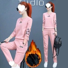 361#加绒加厚运动套装女秋冬运动服时尚休闲宽松显瘦卫衣两件套
