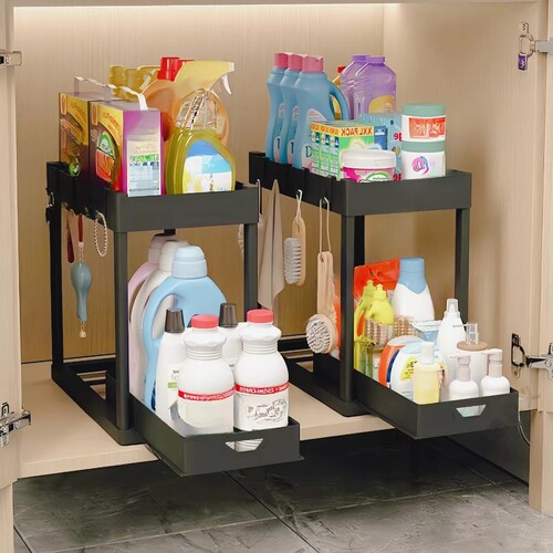 Kitchen multi-functional drawer pull-out home desktop double-layer organization rack display shelf storage rack wholesale