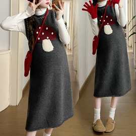 秋冬季新款韩版休闲时尚减龄宽松蘑菇可爱中长款针织圆领背心裙女