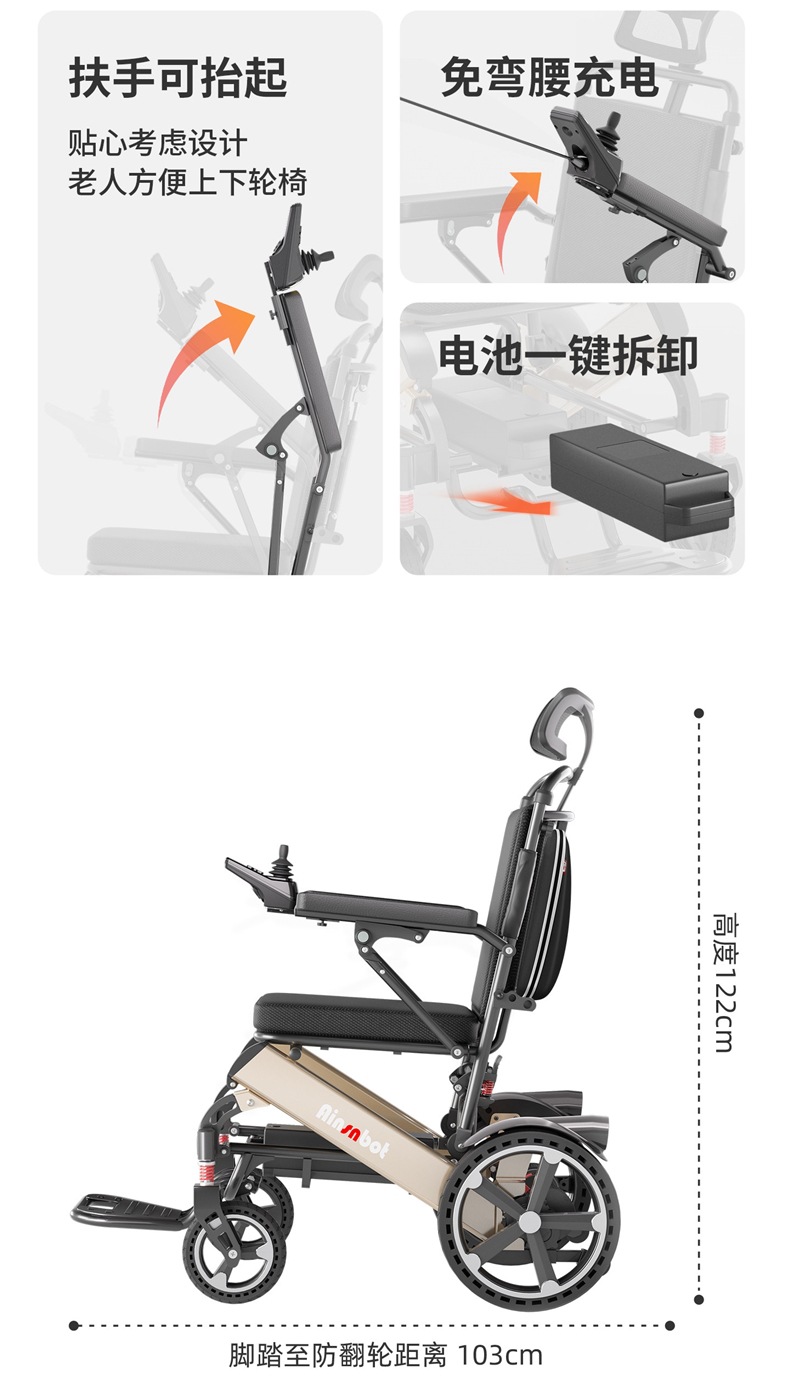 American Ainsnbot Smart 2026 New High-End Electric Wheelchair Multi-Functional Foldable Mobility Scooter for Disabled Elderly People