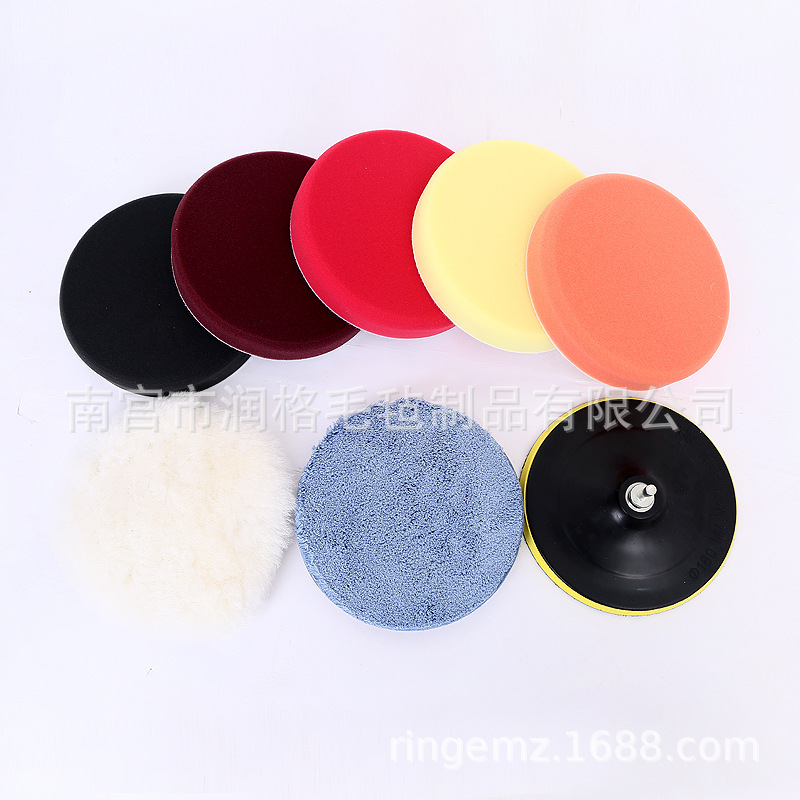 跨境7英寸汽车抛光垫打蜡海绵轮羊毛轮蓝色毛巾M14抛光盘组合套装