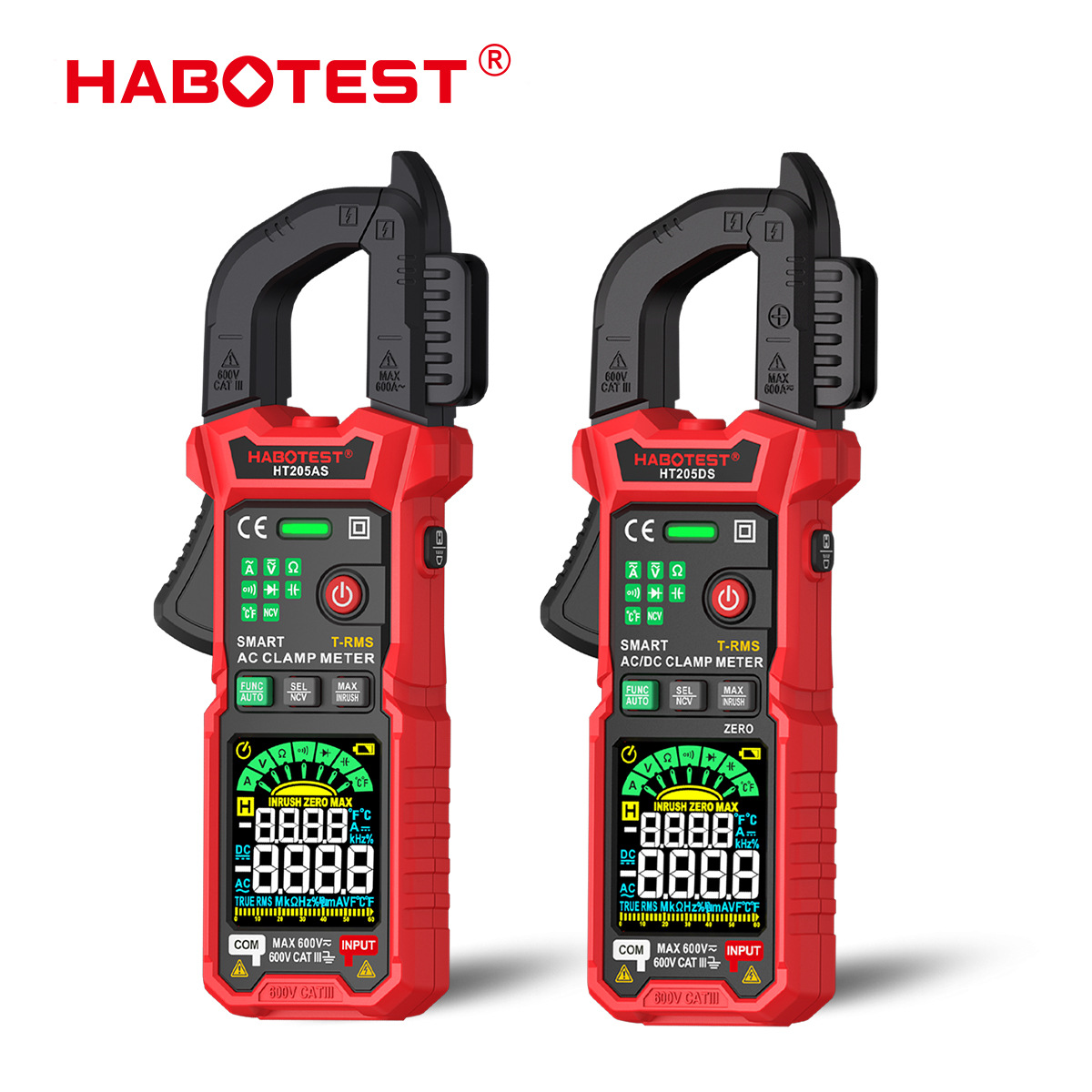 HABOTEST华博HT205D/HT205A彩屏数字钳型表电流表智能万用表英文