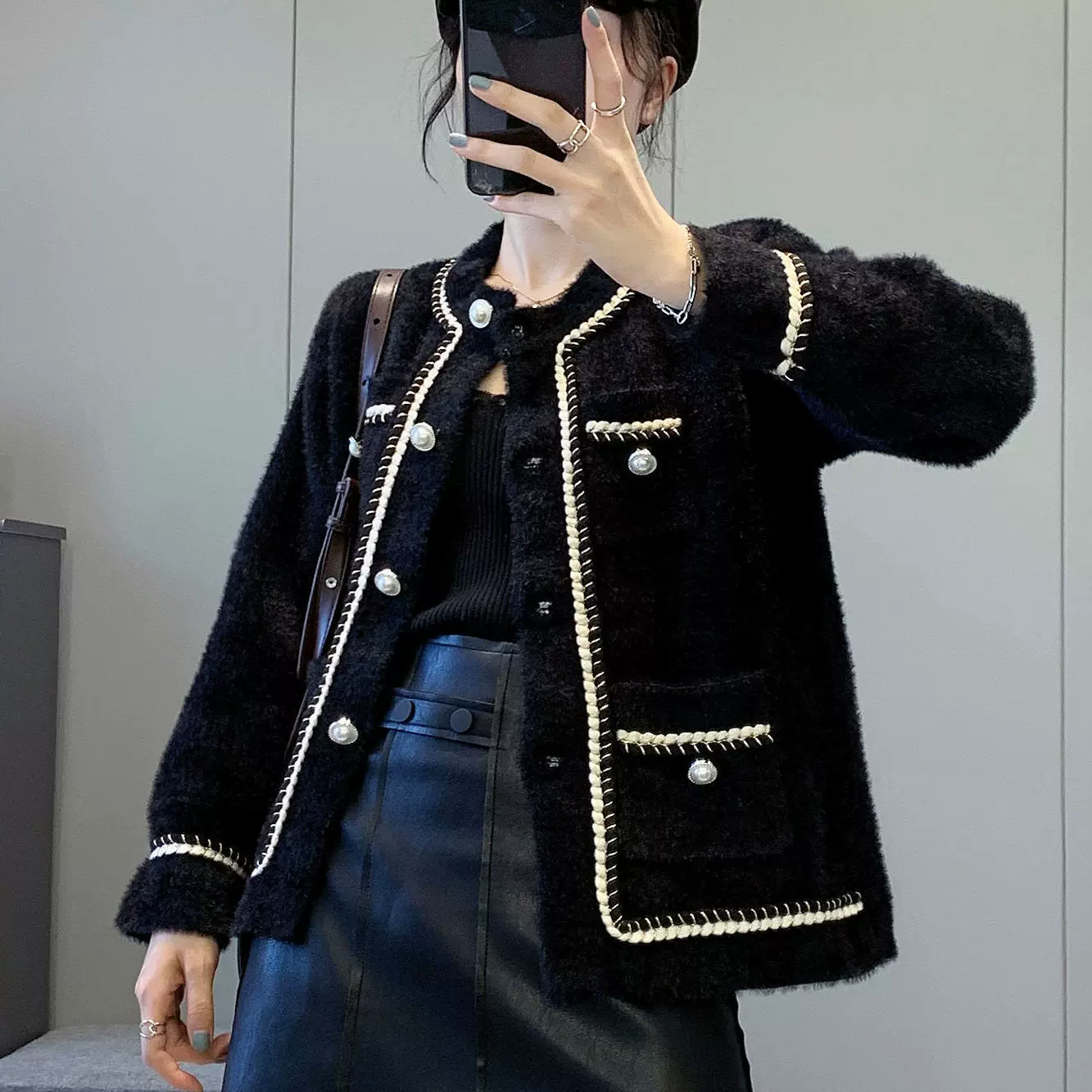 小香风仿水貂绒加厚毛衣女2025年秋冬新款洋气针织开衫毛呢上衣