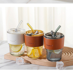 Net red bamboo cup ins wind straw double drink coffee cup drainage advertising gift glass cup logo