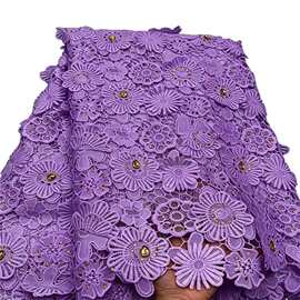 高档水溶蕾丝刺绣花烫彩钻花边面料晚礼服旗袍布料Diamond fabric