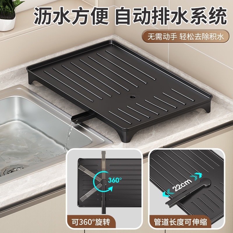 Estante de almacenamiento de cocina multifuncional de descarga automática de platos de almacenamiento de platos de drenaje de agua con bandeja de recepción de agua palillos barril de tablero de corte estante de almacenamiento