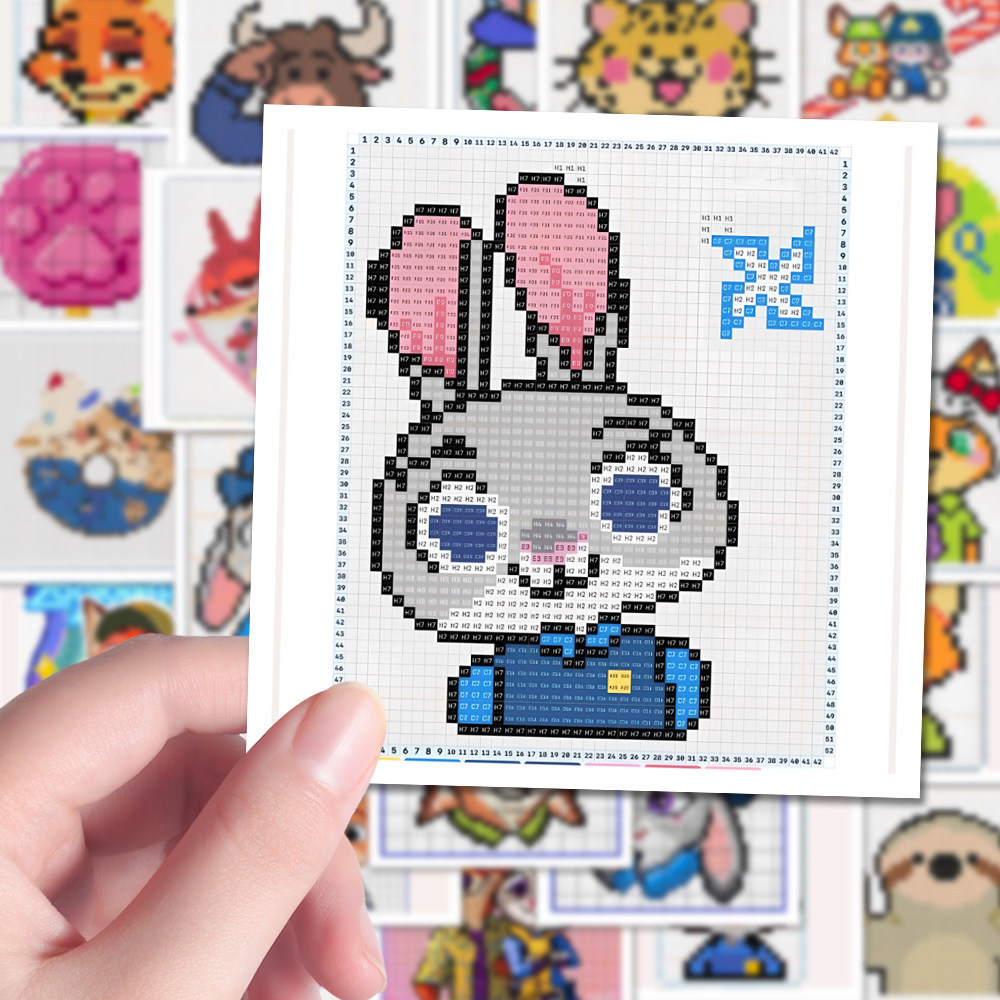 192张动物城拼豆贴纸二次元卡通趣味Q版小动物像素风手账个性贴画