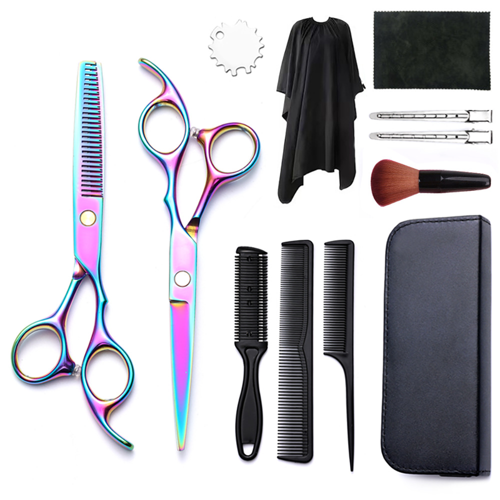 Corte de pelo tijeras transfronterizas amazonas color tijeras de dientes planas cortadas delgadas frange tijeras divisorias fábrica de tijeras al por mayor set de tijeras de peluquería