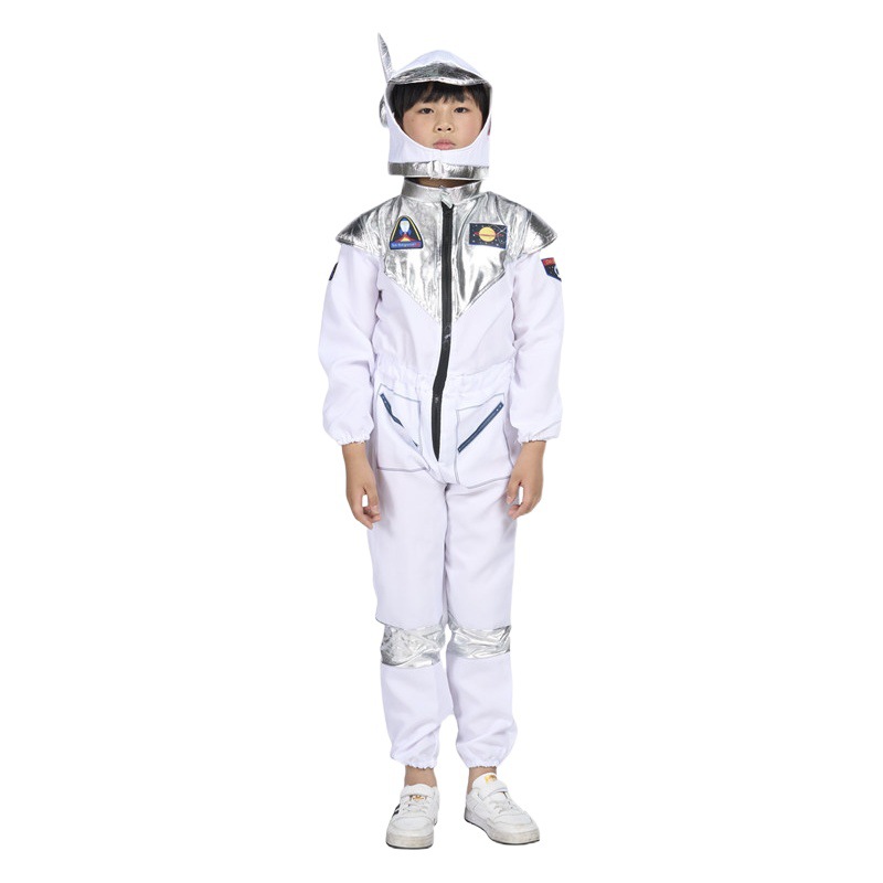 Niños astronauta traje fantasía blanco espacio traje onesies niños Festival juego de rol traje con capucha