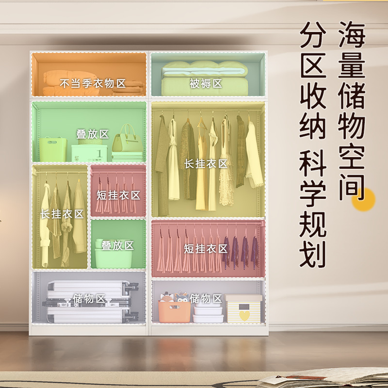 钢制衣柜大容量防尘金属收纳柜家用多层宝宝衣橱一体靠墙铁艺柜子|undefined