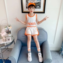 女童纯棉运动背心套装夏季新款短款洋气小学生运动套装儿童两件套