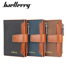 baellerry男士短款钱包韩版新款三折拉链搭扣钱夹驾驶证帆布卡包
