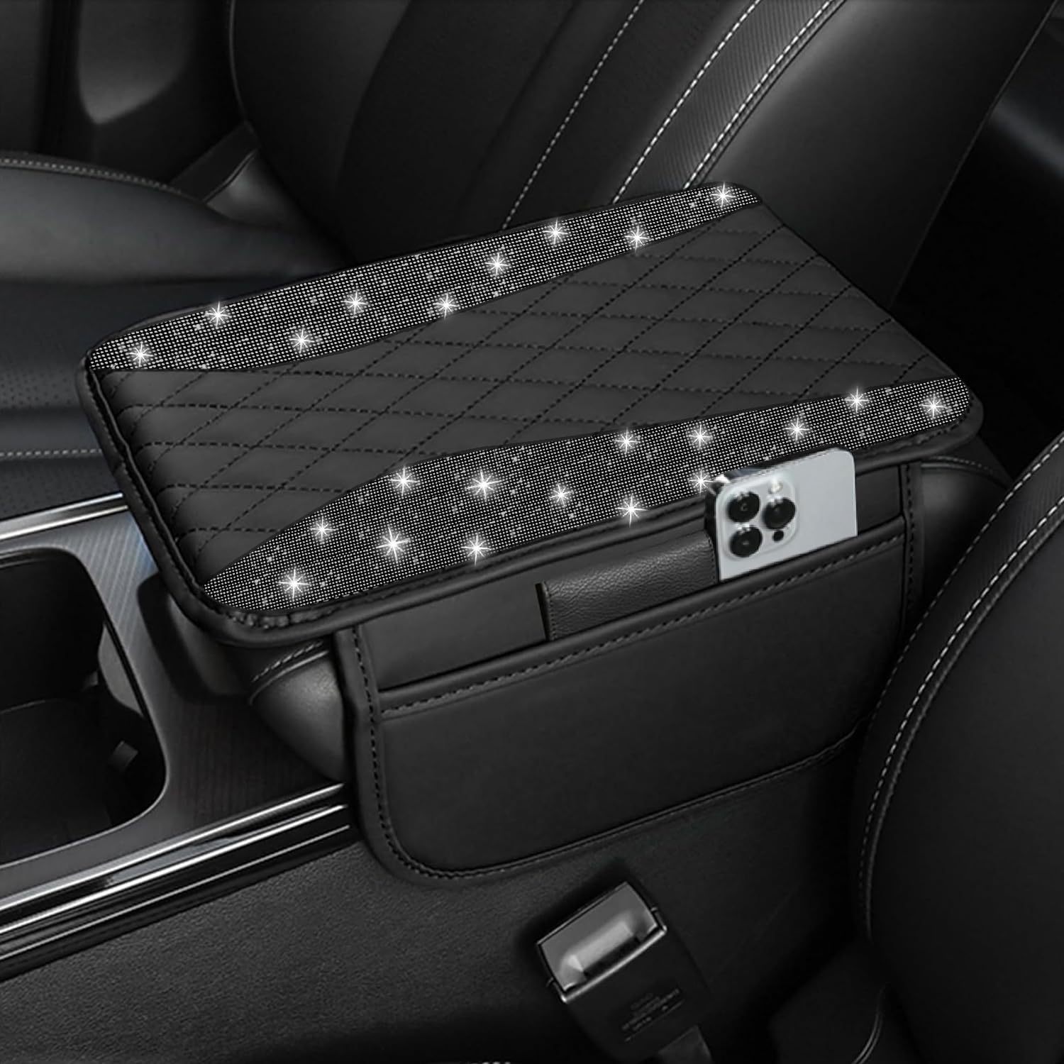 New Model Central Car Armrest Box Mat, Cross-Border Hot-Selling Diamond-Encrusted Height-Increasing Cushion Cover, Protective Cover with a High-End Feel, Car Accessories
