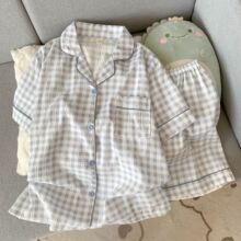 夏天格子衬衫女云朵棉情侣短袖短裤睡衣家居服两件套装男士夏季