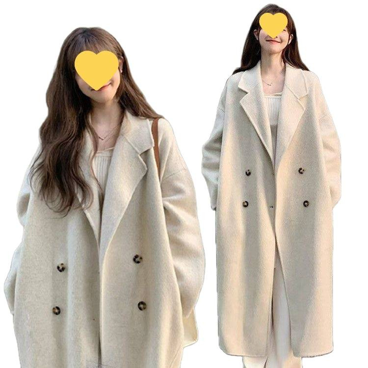 韩系长款外套女新款加厚毛呢大衣外套小个子显瘦2025秋冬季纯色|undefined