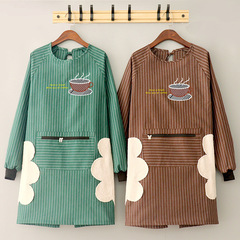 2F Pure Cotton Waterproof Apron Lining Household Kitchen Cooking Long Sleeve Coverall Reverse Wear Workwear Women Adult Men Apron