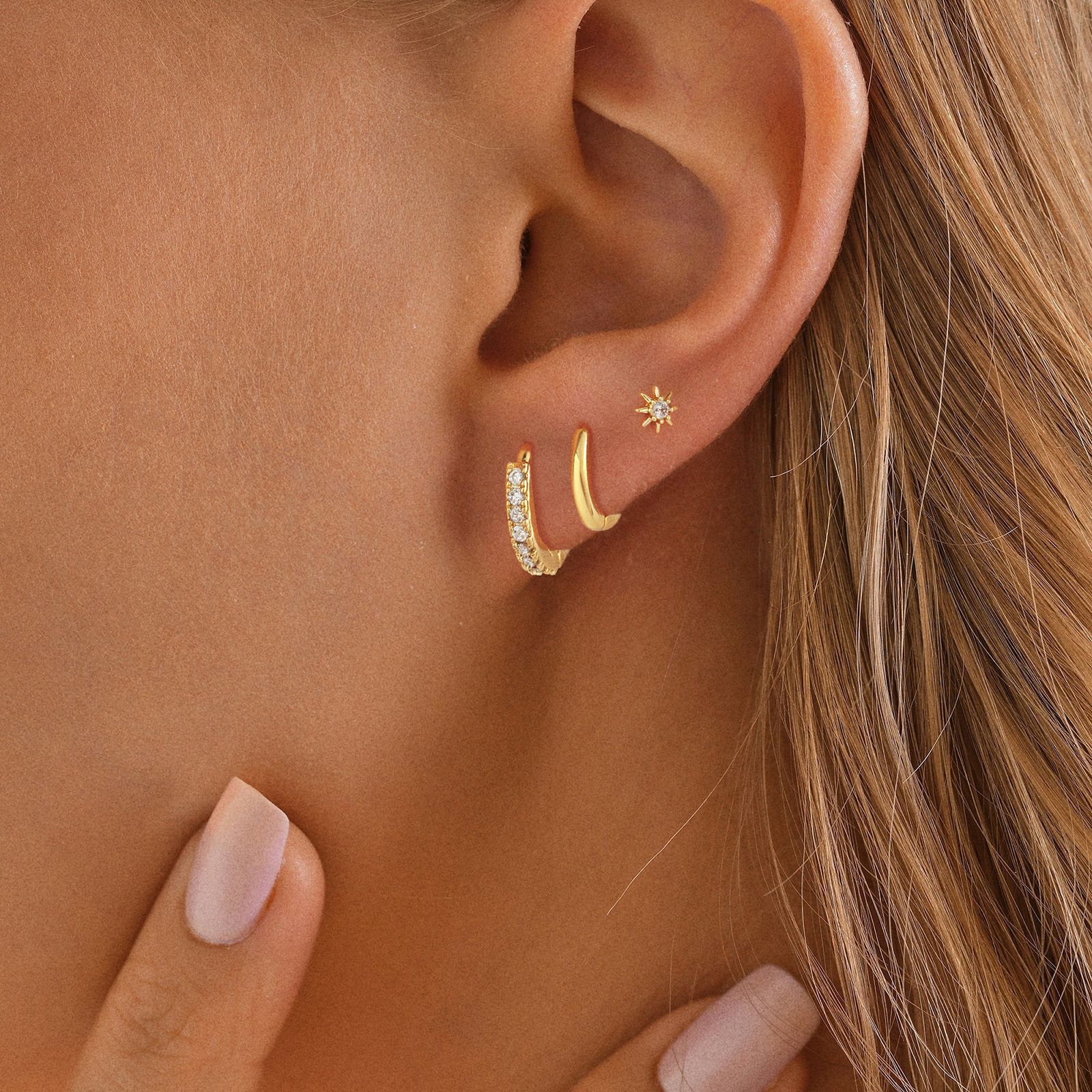 Three Piece Set Drop Earrings Gold Plated Eight Pointed Star_voghion.com