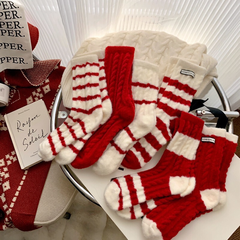 Australian velvet warm red life year socks autumn and winter thick fleece-lined sleep socks home floor socks stockings women Australian velvet warm red life year socks autumn and winter thick fleece-lined sleep socks home floor socks stockings women