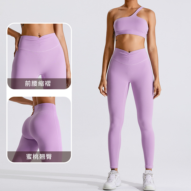 Nuevo frente plisado vientre contracción pantalones de yoga cintura alta melocotón Levantamiento de cadera medias deportivas correr al aire libre de secado rápido pantalones de fitness