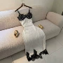 夏季v领波点蕾丝长裙