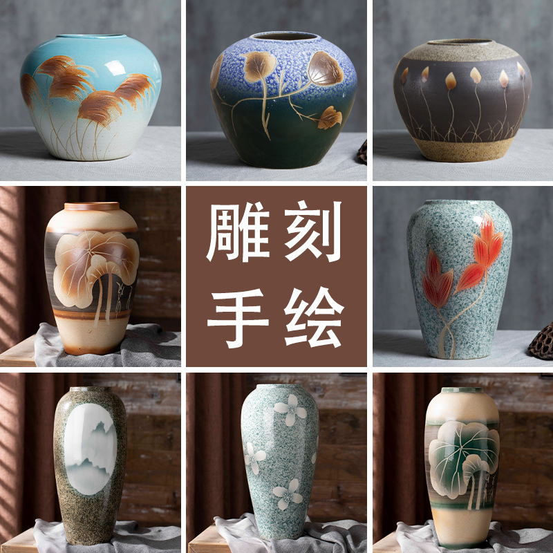 Jingdezhen New Chinese Style Modern Ceramic Hand-painted Vase Home Decorations Table Top Entrance Tea Room Flower Ornaments