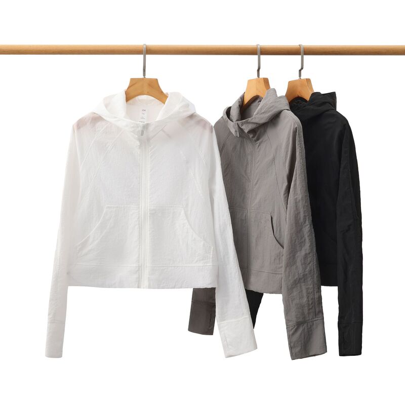 Original Yarn Sun Protection Lightweight Sports Windbreaker Loose Hooded Outdoor Zipper Cardigan Short Version Sun Protection Clothing for Women Summer