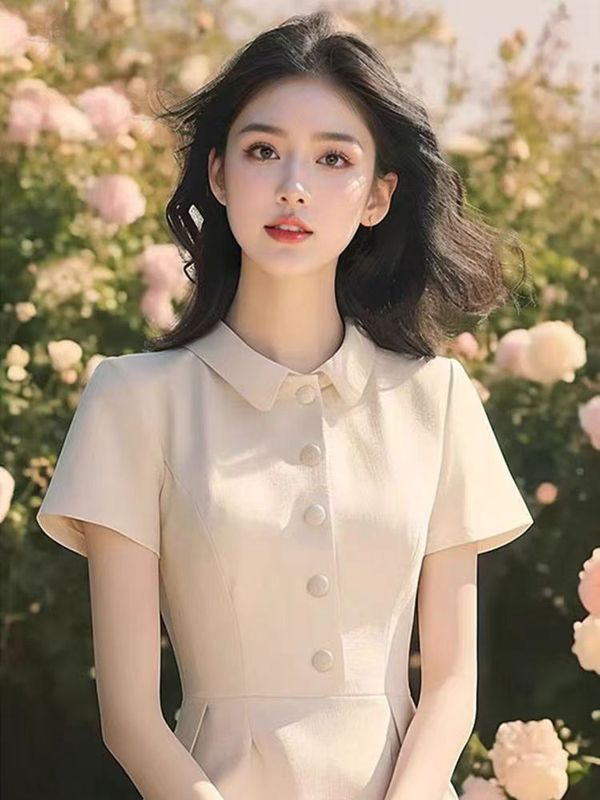 2025 新しい夏のレトロなスカート韓国スタイルラペル小さな香りスタイルハイエンドフレンチウエストドレス女性のための|undefined