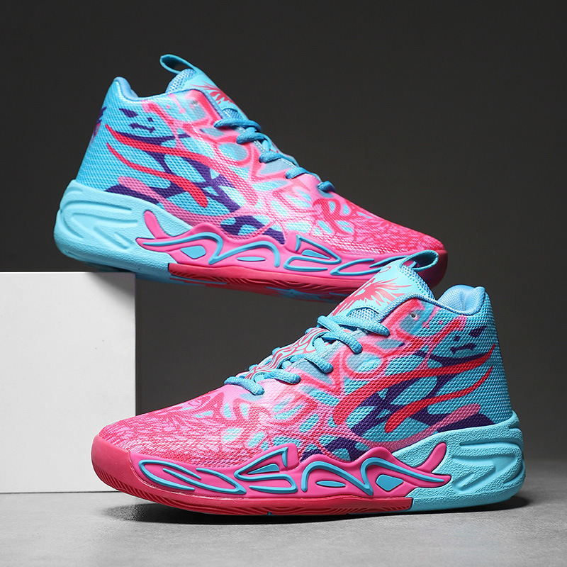 Three-Ball 4Th Generation Basketball Shoes Men's Practical Sports Shoes for Middle School Students Breathable Youth Friction Sound Mandarin Duck Color Sneakers