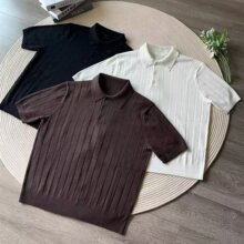 美式休闲针织polo衫男夏季修身弹力短袖t恤针织衫