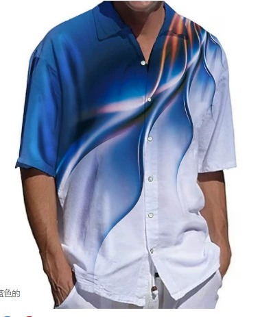 2023 летняя модная мужская рубашка с 3D-принтом и короткими рукавами, трансграничный кубинский воротник, креативный Повседневный двухцветный воротник, цельное поколение