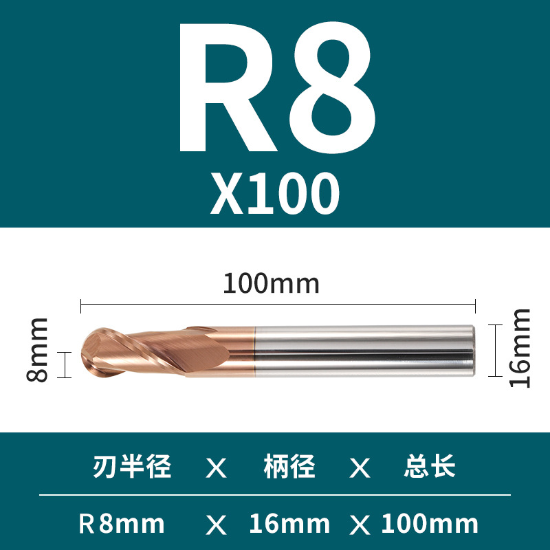 2 Hoja de 55 grados duro de la aleación de tungsteno de acero bola final fresa recta vástago R esférico Molino de extremo cnc herramienta Molino de extremo