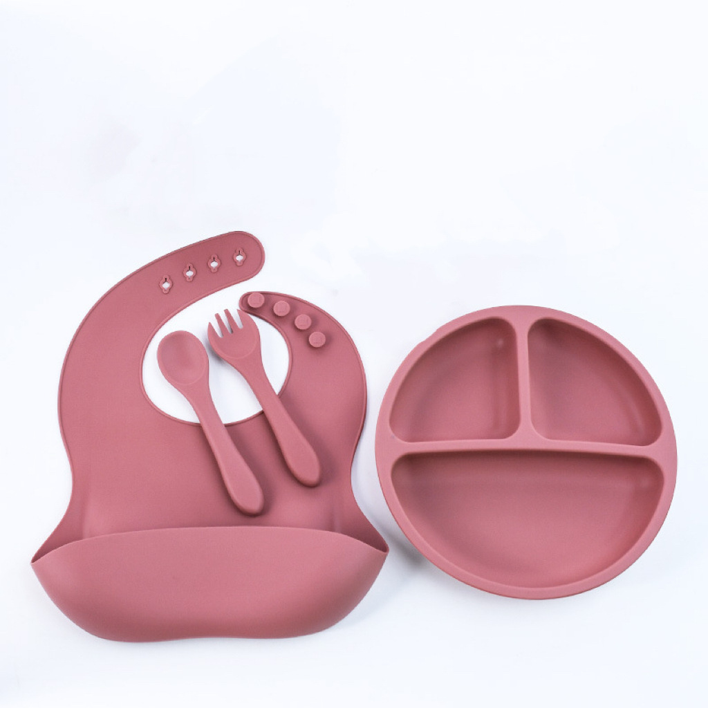 baby Complementary food Sub-grid Dinner plate children Food grade silica gel tableware suit Bibs Spoon Shatterproof