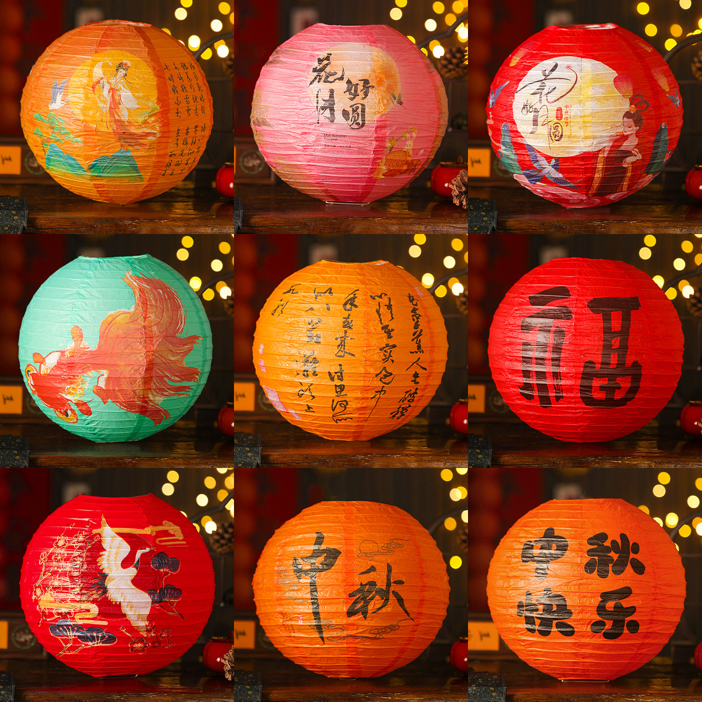 mid-autumn festival chinese lantern ornaments 2025 new mall gate store activity decorations arrangement antique lantern puzzle gd