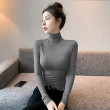 黑色一体式高领螺纹打底衫女内搭新款修身百搭洋气纯色长袖女t恤