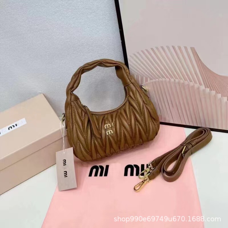 缪miu褶皱小羊皮饺子包千金小姐HOBo腋下包迷你单肩斜跨月牙包女|undefined