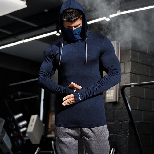 New European and American-style fashionable sports long-sleeved hooded printed men's face mask—best-selling for fitness and outdoor activities