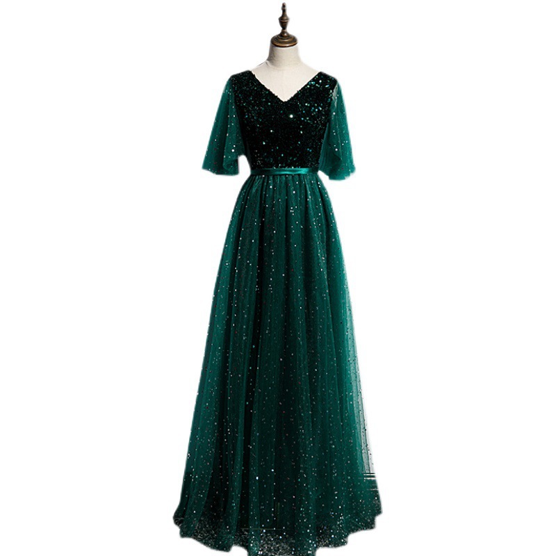 Coro traje femenino adulto coro competencia ropa verde oscuro anfitrión elegante vestido