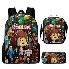 Cross-border Roblox student backpack Korean version middle and primary school student backpack Insta-style fashionable trendy dual-shoulder bag set of three