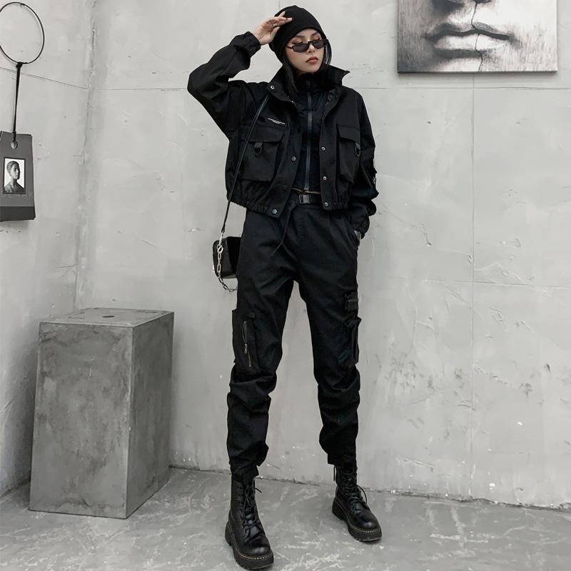 Street-Style French Cargo Pants for Women, Spring and Autumn, Elastic Waist, Slimming, High-Waisted, Petite, Jogger, Loose, Stylish, Long Pants, Trendy Street-Style French Cargo Pants for Women, Spring and Autumn, Elastic Waist, Slimming, High-Waisted, Petite, Jogger, Loose, Stylish, Long Pants, Trendy